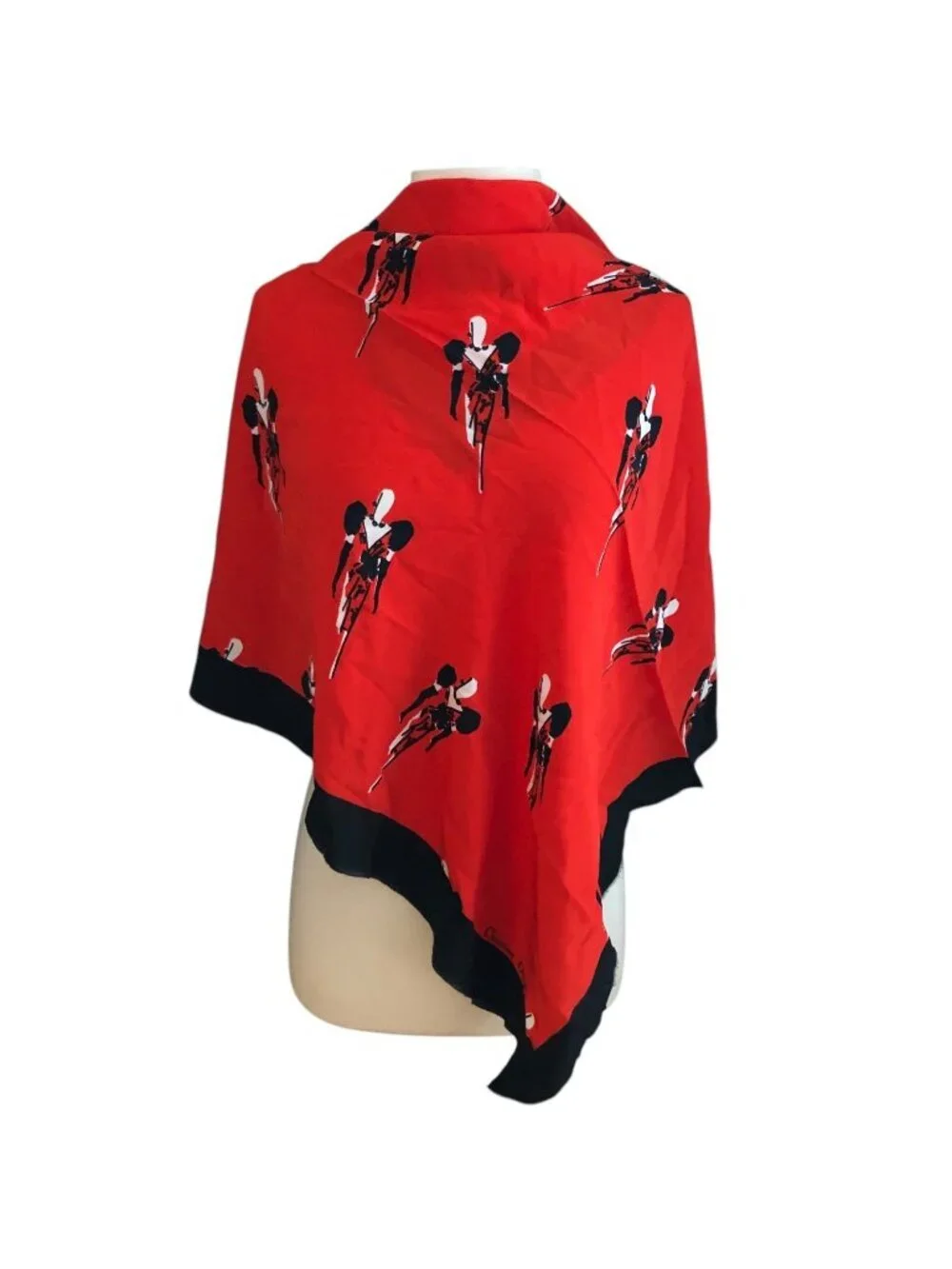 Vintage Christian Dior Silk Scarf Red Black White 50's Couture Evening Gown RARE